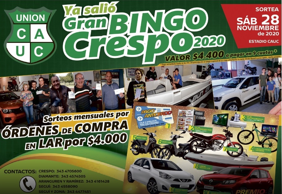 UNIÓN DE CRESPO LANZÓ EL GRAN BINGO 2020